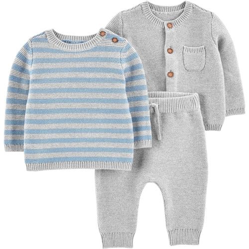 Simple Joys by Carter's unisex-baby 3-piece Sweater Set - 6-9 Months - Light Grey Heather