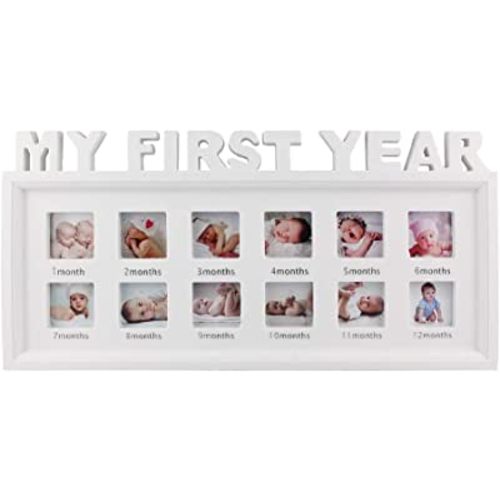ESTAMICO My First Year Frame Baby Picture Keepsake Frame for Photo Memories, White