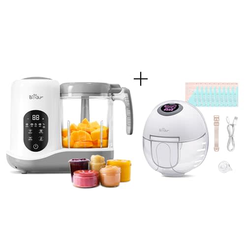 Bear Baby Food Maker, Baby Food Processor Steamer Puree Blender & Breast Pump Hands Free, Wearable Pumps for Breastfeeding with Smart Display