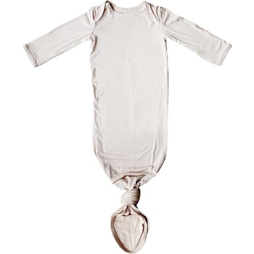 Marlowe & Co Knotted Newborn Baby Gown, Ultra Soft Knotted Sleeper Gown for Baby Boy and Girl (Natural, 0-3 Months)