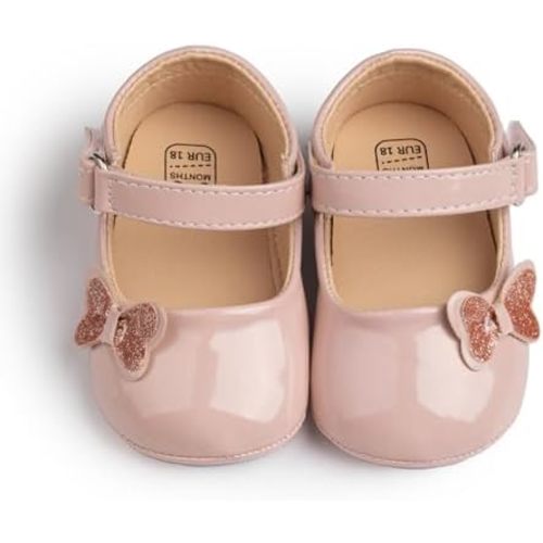 Baby Girl Mary Jane Flats Dress Shoes - Infant Newborn Shoes Anti-Slip Soft PU Leather Party School Wedding Princess Baby Girl Shoes 0-18M