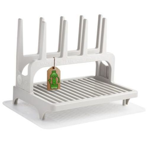 PopYum Seattle Gray Drying Rack from 100% Recycled Bottles with Silicone Drying Mat, countertop for Baby Bottle, Plastic Bags, Compact