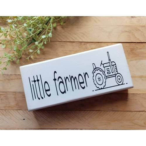 Little Farmer Small Wood Rustic Country Sign | Tractor Sign for Little Boy&#39;s Bedroom | Farm Theme Sign for Toddler Boy | Black Antique White