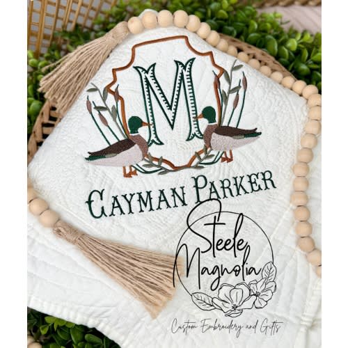 Mallard Duck Nursery Quilt Custom Baby Heirloom Quilt Embroidered Blanket for Baby Blanket Personalized Baby Blanket for Baby Shower Gift