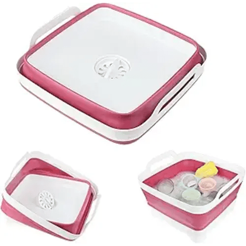 Collapsible Wash Basin for Baby Bottles - 2.4 Gallons Portable Dish Basin for RV Camping Sink, Space-Saving Dish Tub For Bottle Washing (Viva Magenta)