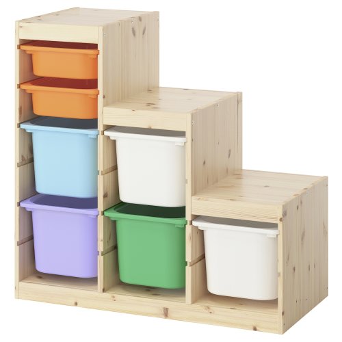 TROFAST Storage combination with boxes - light white stained pine white/multicolor 37x17 3/8x35 7/8 "