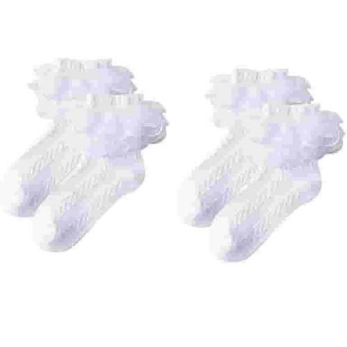 Laklulu Girls Ruffle Socks Double Lace Frilly Dress Socks Kids Turn Cuff Socks for Toddler Little Girls 2 Pack, s