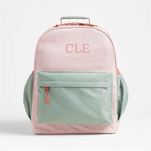 Personalized Colorblock Pink and Mint Green Large Kids Backpack with Side Pockets