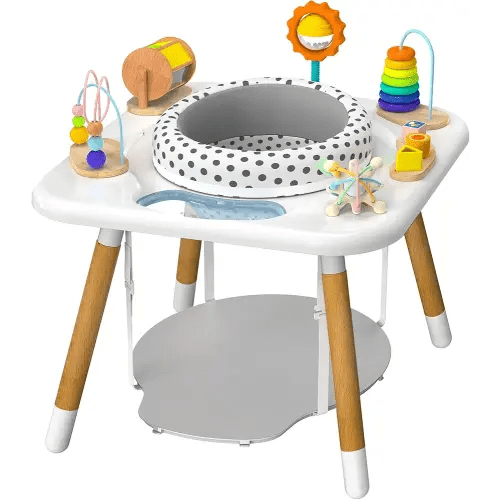 Kizfarm 3-Stage Baby Activity Center, Montessori-Inspired Design, 7 Interactive Toys with Teether, Exersaucer&Toddler Table, Shower Gift, 3 6 12 Month Old Baby Essential, Toy for Baby Infant Toddler