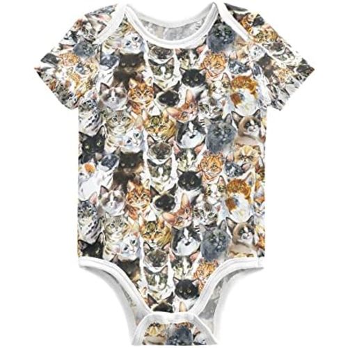Baby Bodysuits Cute Cats Short Sleeve Cotton Baby Suits for Boys Girls 0-24 Months