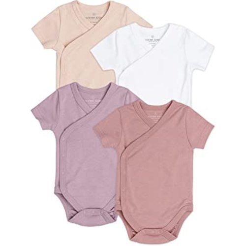 Baby Side Snap Bodysuit Set, 100% Cotton Boy Girl Unisex Kimono Onesie, 4 Pack