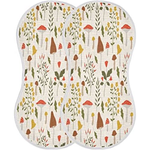 Kigai Colorful Mushroom Baby Burp Cloths Extra Soft and Absorbent Burping Rags Cotton Burping Clothes Baby Washcloths for Newborn Boys Girls Nursery Decor - 2 Pack