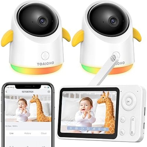 Baby Monitor with 2 Cameras and Audio WiFi/No WiFi: Baby Monitor WiFi Smartphone APP Control NightVision 4.3' Screen Smart Video Baby Monitor with Remote PTZ 2-Way Talk Motion & Cry Alert iOS/Android