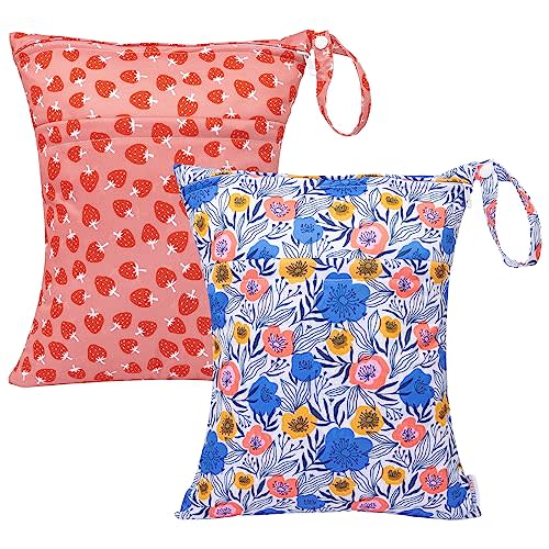 ALVABABY 2pcs Cloth Diaper Wet Dry Bags Waterproof Reusable with Two Zippered Pockets Travel Beach Pool Daycare Soiled Baby Items Yoga Gym Bag for Swimsuits or Wet Clothes L-H441432