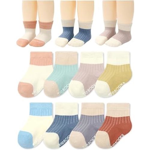 QandSweet Baby Boy Combed Cotton Socks Toddler Ankle Sock Non-Skid for Newborn Infant Childrens