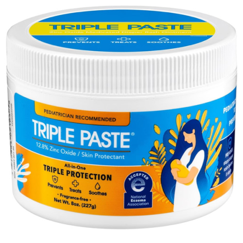 Triple Paste Diaper Rash Cream for Baby - 3 oz Tube – Zinc Oxide Ointment Treats, Soothes & Prevents Diaper Rash, Pediatrician-Recommended Hypoallergenic Formula, Baby Essentials for Daily & Overnight