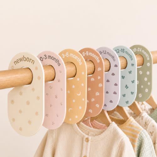 Baby Size Clothes Dividers for Closet: Nursery Hanger Month Dividers for Clothing Organizer - Set of 7 Infant Age Separators from Newborn to 24 Months for Boho Room Decor