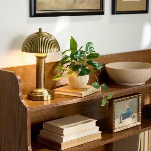 11.5" Fluted Metal Rechargeable Library Table Lamp Brass (Includes LED Light Bulb) - Hearth & Hand™ with Magnolia