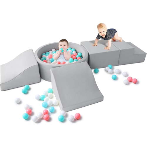Foam Climbing Blocks for Toddler: with 4-Piece PU Leather Climbing Toys and a Ball Pit - Foam Ball Pit for Toddlers - Climbing Toys Indoor for Kids Crawling, Sliding and Playing, without Balls