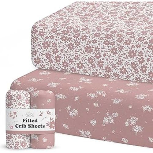 Crib Sheets Neutral - Fitted Baby Crib Sheets Bed for Girl Boy - 2 Pack Standard & Toddler Mattress (Antique Rose) - Buttery Soft Organic Cotton Blend