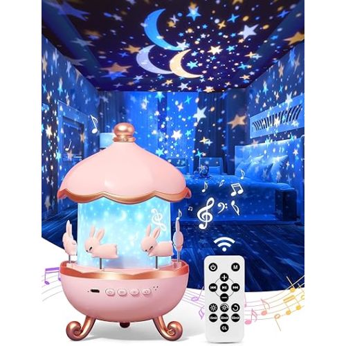 One Fire Kids Night Light Projector,Kawaii Room Decor 15 Films+10 Sound Machine Baby Night Lights for Nursery, Remote Toddler Night Light for Kids,Rechargeable Nightlight for Kids Room,Baby Girl Gifts