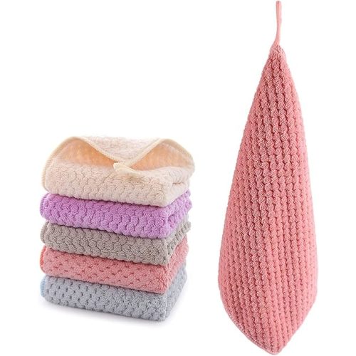 Small Towels with Hanging Loop,Hand Dry Towels for Kitchen & Bathroom, Super Absorbent Soft Small Hanging Towel Set with Hanging Loop, Machine Washable Towel Fast Drying, Set of 5 …