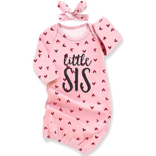 AMAWMW Newborn Baby Girl Little Sister Sleeper Gown Stripe Long Sleeve Nightgown Pajamas Gifts Stuff Essential Outfit