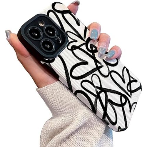 Love Heart Black and White Simple Graffiti Silicone Case Compatible with iPhone Case (iPhone 16 Pro)