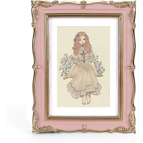 PHAREGE Vintage Picture Frame 5x7 Pink Gold, 5 by 7 Ornate Decorative Antique Frame with Mat for 4x6 Photo, Fancy Matted Frame for Desktop or Wall, Horizontal or Vertical
