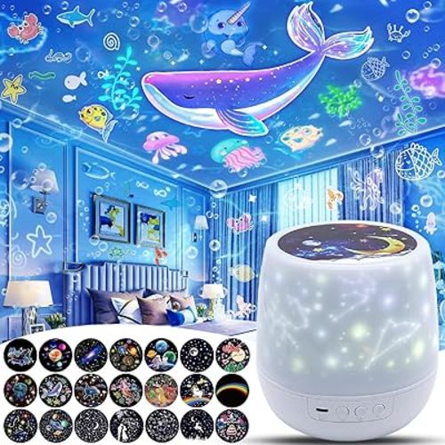 21 Sets of Films, Kids Night Light Projector, Star Galaxy Projector with 360 Rotating for Kids Baby Girls, Birthday, Christmas, Nursery, Room Decor