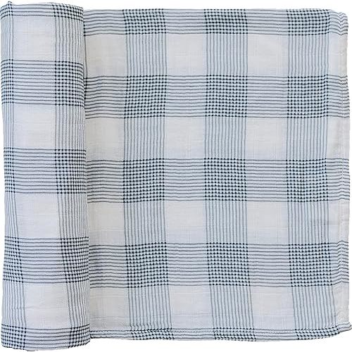 Mebie Baby Coastal Plaid Muslin Swaddle, Modern and Neutral Swaddle Blanket for Baby Girl or Boy, Soft Baby Blankets, Newborn Swaddle Blanket, 0-3 Month, Comfy Wrap, Baby Essentials & Gifts