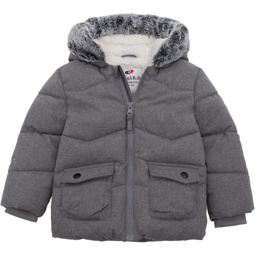 Rokka&Rolla Baby Boys' Sherpa Lined Puffer Jacket Warm Winter Coat with Mini Fur Trim Hood for Newborn Infants Toddler
