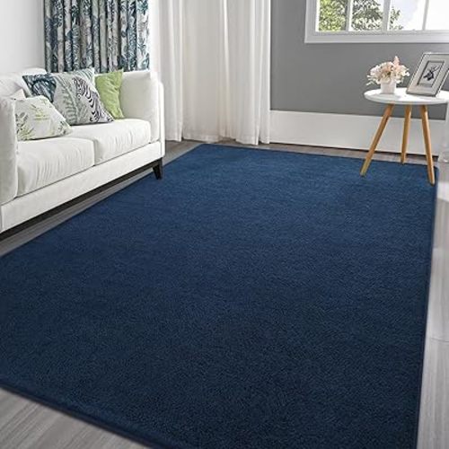 Pettop 4x6 ft Navy Blue Area Rugs for Bedroom Living Room, Washable Memory Foam Indoor Carpet, Modern Aesthetic Minimalist Non Slip Soft Comfy Carpet for Boys Girls Dorm Home Decor