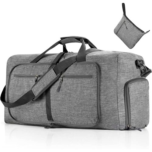 Travel Duffle Bag for Men, 65L Foldable Travel Duffel Bag with Shoes Compartment Overnight Bag for Men Women Waterproof & Tear Resistant (Gray) - A Gray