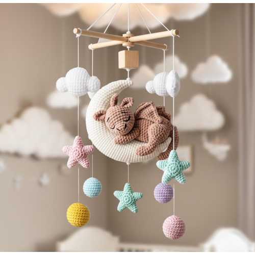 Personalized Crochet Baby Mobile, Nursery Decor, Fairy Dragon Amigurumi Crochet Mobile, Baby Shower Gift, Newborn Gift,Gift For Dragon Lover