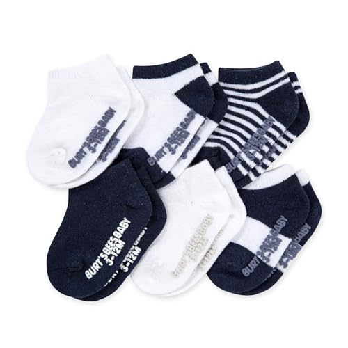 Burt's Bees Baby Unisex Baby Socks Ankle or Crew Height Made with Soft Organic Cotton, 6 Packs with Non-Slip Grips for Babies