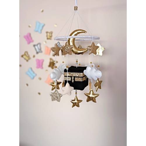 Personalized Kaaba Baby Mobile İslamic Baby Mobile Baby Girl and Boy Room Decor Gift Hijab Baby Kaaba Gift For Girl and Boy Felt Decor