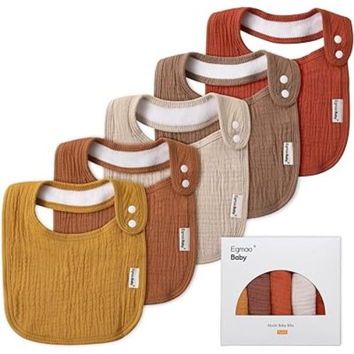 Muslin Bibs for Baby Boys Girls,Organic Muslin Baby Bib for Drooling and Teething,Soft Bandana Drool Bibs 5 Pack