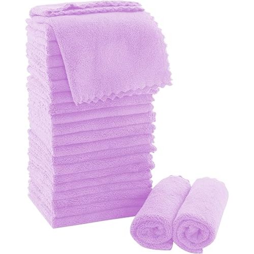 MOONQUEEN Ultra Soft Premium Washcloths Set - 12 x 12 inches - 24 Pack - Quick Drying - Highly Absorbent Coral Velvet Bathroom Wash Clothes - Use as Bath, Spa, Facial, Fingertip Towel (Purple)