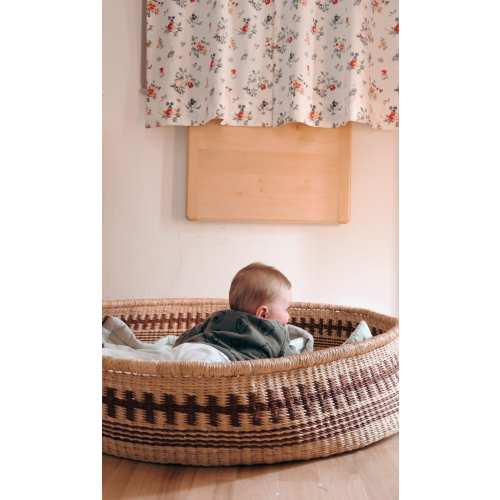 Handwoven Play Basket with a Pad – Woven Basket for Baby Playtime, Eco-Friendly Nursery Essential- Natural Baby Basket- Nursery Decor