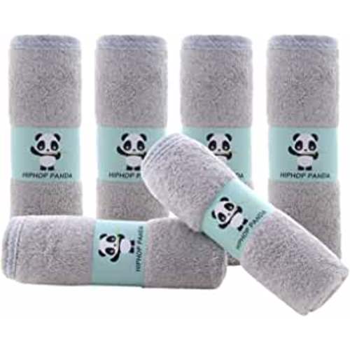 HIPHOP PANDA Baby Wash Clothes, Rayon Made from Bamboo - 2 Layer Ultra Soft Absorbent Washcloths for Boy - Newborn Face Towel - Makeup Remove Washcloths for Delicate Skin - (Gray, 6 Pack)