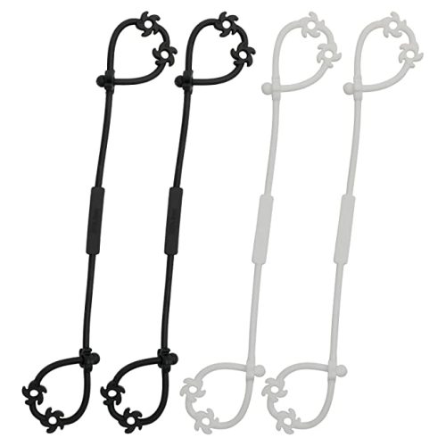 Toy Safety Straps, Food Grade Silicone Pacifier Clips Sippy Cup Strap Stretchable Adjustable for Strollers, High Chair, Cribs, Hanging Baskets, 4 Pack (White x2 / Black x2)