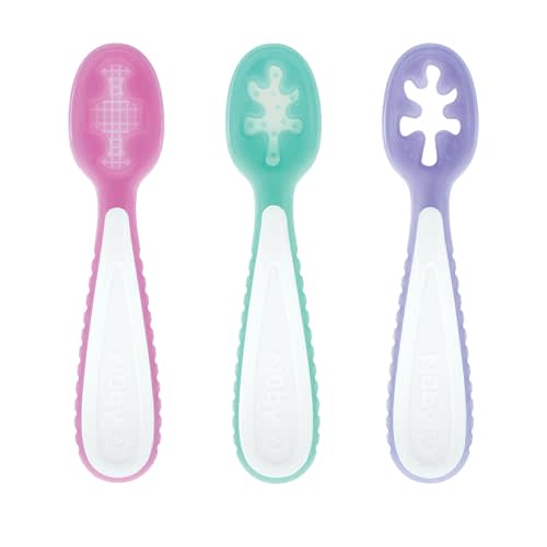 Nuby Baby's First Spoons Set - (3-Pack) Feeding Utensils for Babies - 6+ Months - Pink/Aqua/Purple