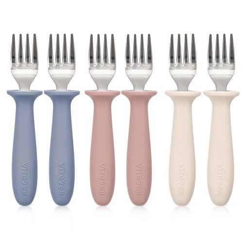 Amazon.com: 6 Pieces Toddler Forks,Kids Safe Utensils Set with Silicone Round Handle for Self Feeding,18/8 Stainless Steel Baby Forks,Children's Silverware Set BPA Free, Dishwasher Safe : Baby
