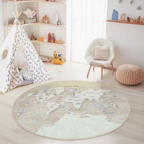 World Map Round Kids Play Rug, Educational Children’s Carpet, Nursery Decor, Interactive Learning Mat, Soft Round Area Rug