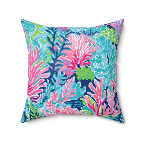 Preppy Colorful Coral Beach Pattern Square Pillow - Indoor Pillow - Living Room - Bedroom - Decor - Gift
