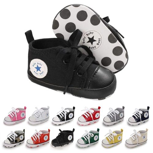 Unisex Baby Girls Boys Canvas High-top Shoes, Newborn Infant Anti-Slip Soft Sole Frist Walking Breathable Sneakers