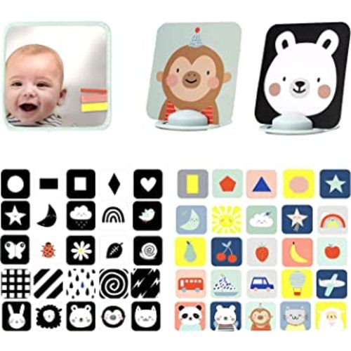 Baby steps Black White Sensory Toys for Babies High Contrast Baby FlashCards Flash Card Baby Safe Mirror for Tummy time Visual Stimulation Toys Age 0-6-12-36 Months Educational Newborn Infants Gift