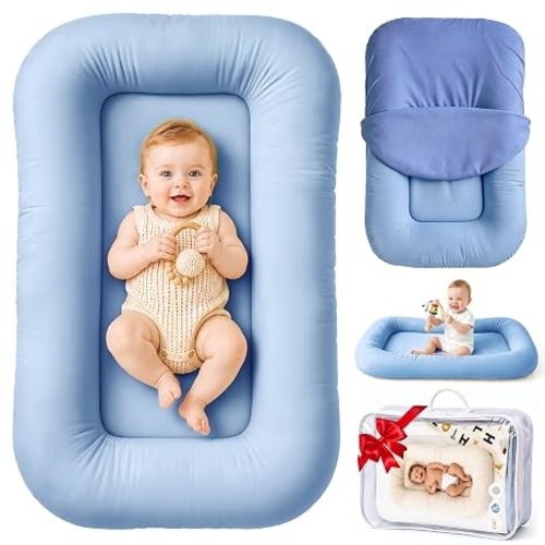 Infant Support Cushion & Baby Support Cushion for Newborn 0-24 Months, Breathable Cotton Pad, Supervised Use, Portable Infant Essentials for Travel and Home, Blue (Cover Included）