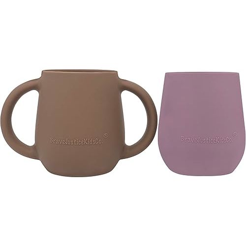 | Teenie Tiny™ Silicone Developmental Baby-Led Weaning Drinking Cups (2 pack) (Warm Taupe and Mauve)
